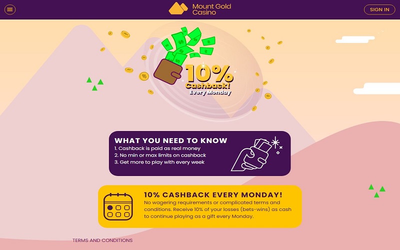 Mountgold cashback every monday promo