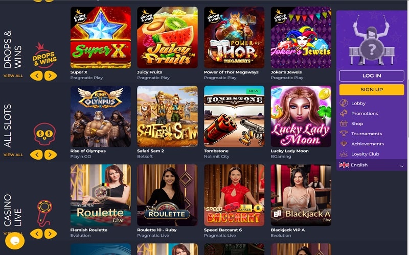 Casino games at rolling slots