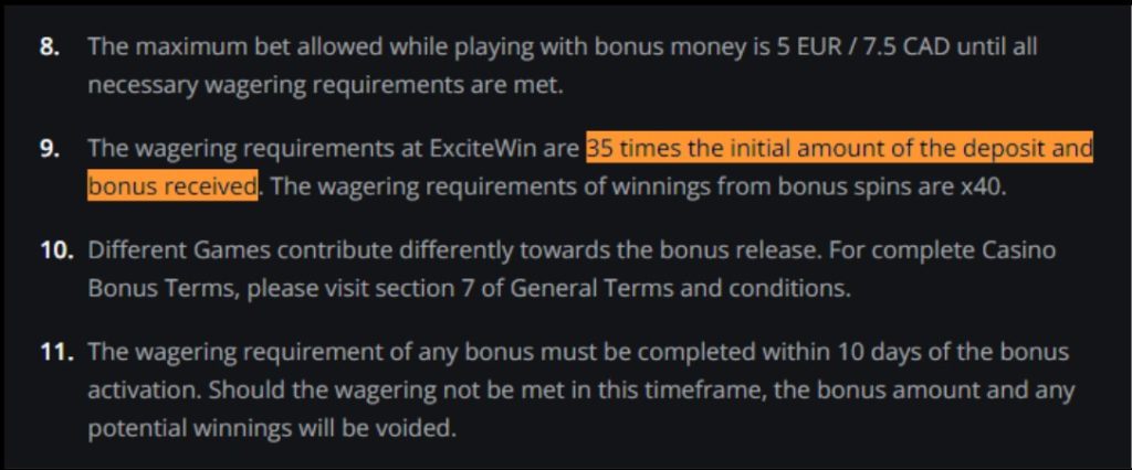 Bonus Wagering Guide for Casino Bonuses 2023 4 Sample wagering requirements details