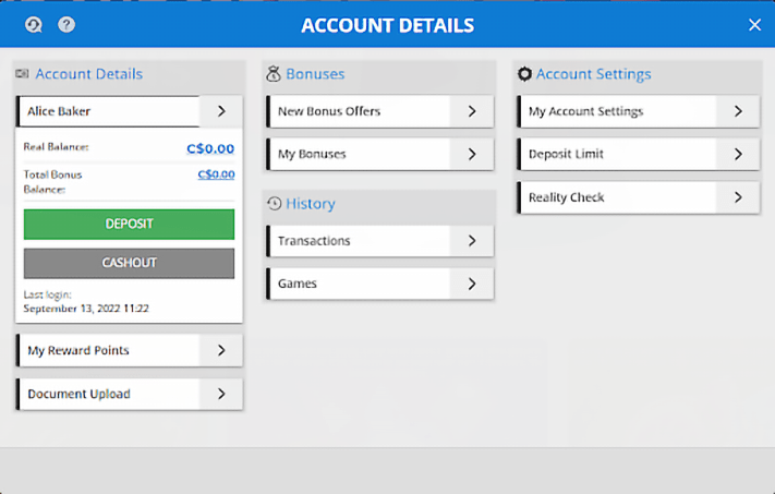 Account details at slots n play 2