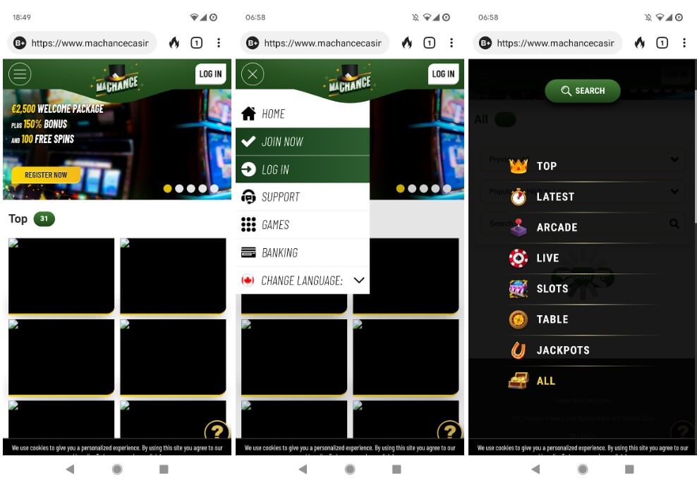 Machance casino on mobile view