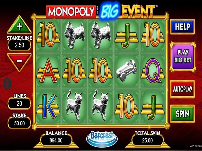 More details on monopoly big event slot game