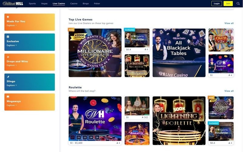 William Hill Casino new live casino page Canada