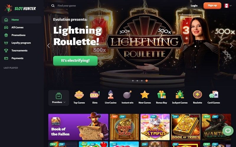 Slot Hunter Casino homepage view Canada