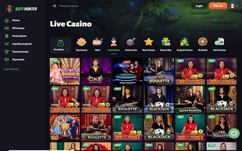 Live Casino games at Slot Hunter Casino Canada
