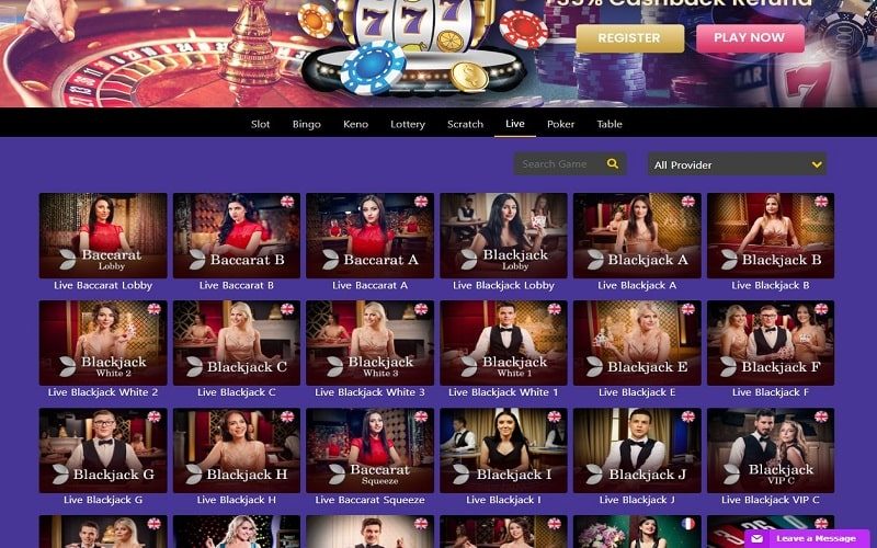 Live Casino games at Casino Purple Casino