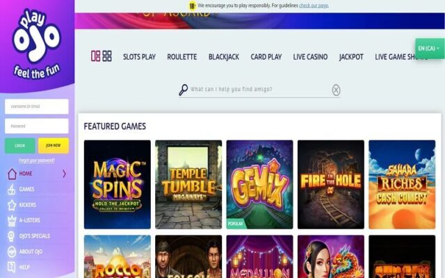 Featured slot games at PlayOJO