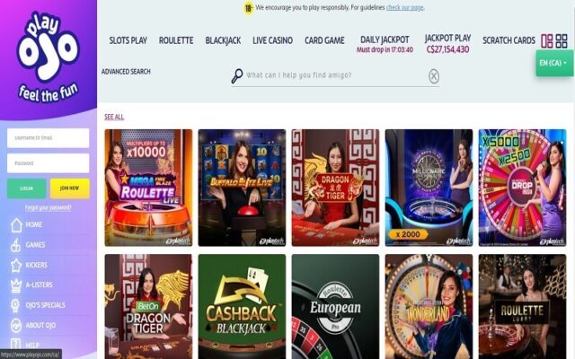 Live casino games at PlayOJO