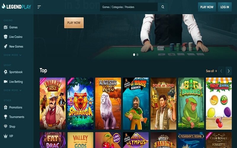 LegendPlay online casino homepage game lobby