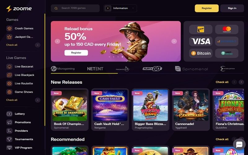 Zoome Casino games lobby Canada