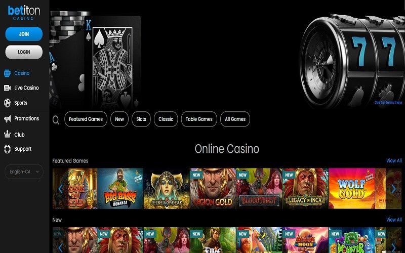 Betiton online casino homepage game lobby
