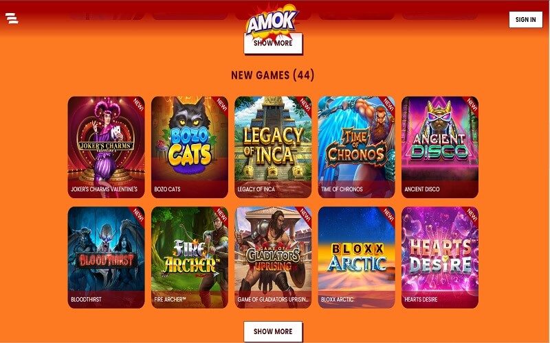 amok casino new games