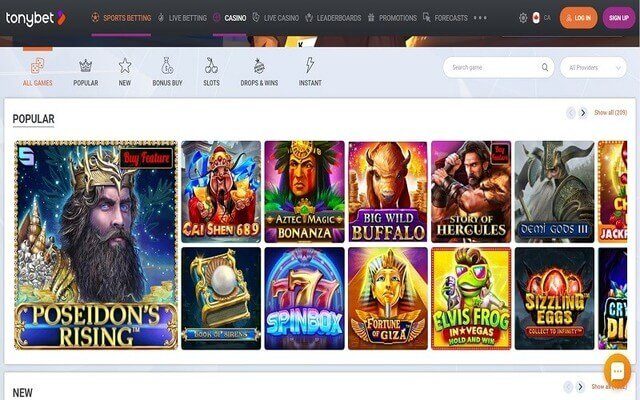 Popular casino games at Tonybet casino