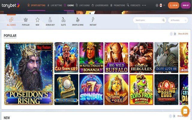 Popular casino games at Tonybet casino