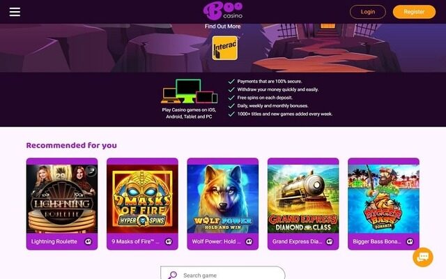 Boo Casino Homepage Canada