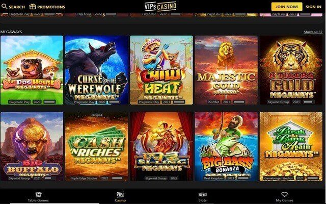 Megaways games at VIPs casino