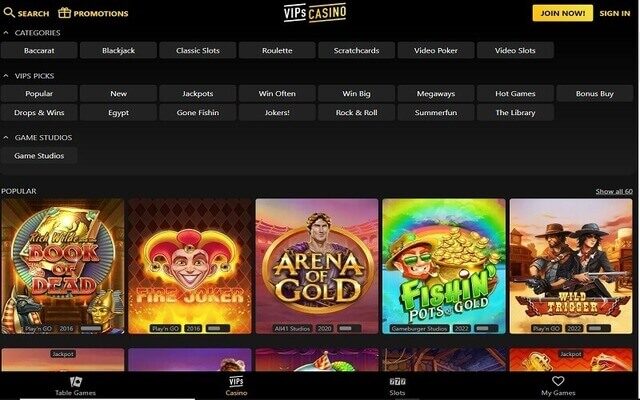 popular games at vips casino