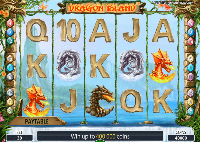 Dragon island slot game reels view