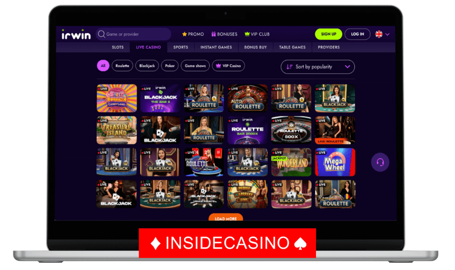 irwin live casino games
