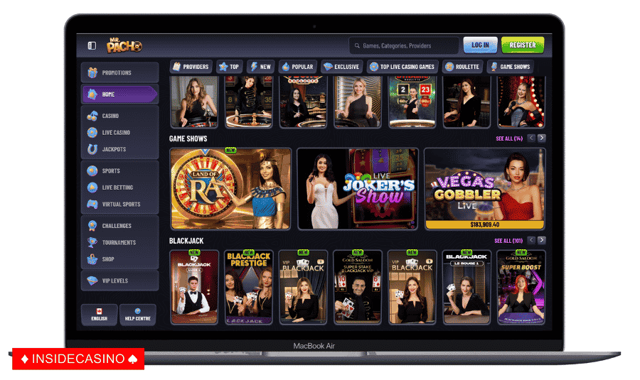 mr pacho live casino on desktop view