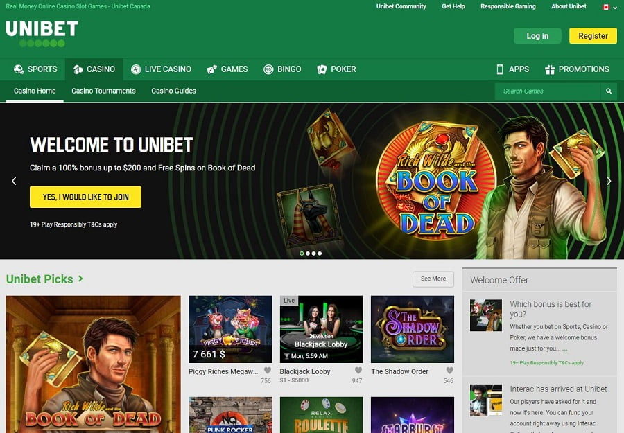 Unibet Casino Homepage Canada