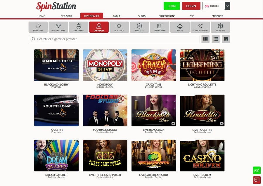Spin Station Casino online live dealer games Canada