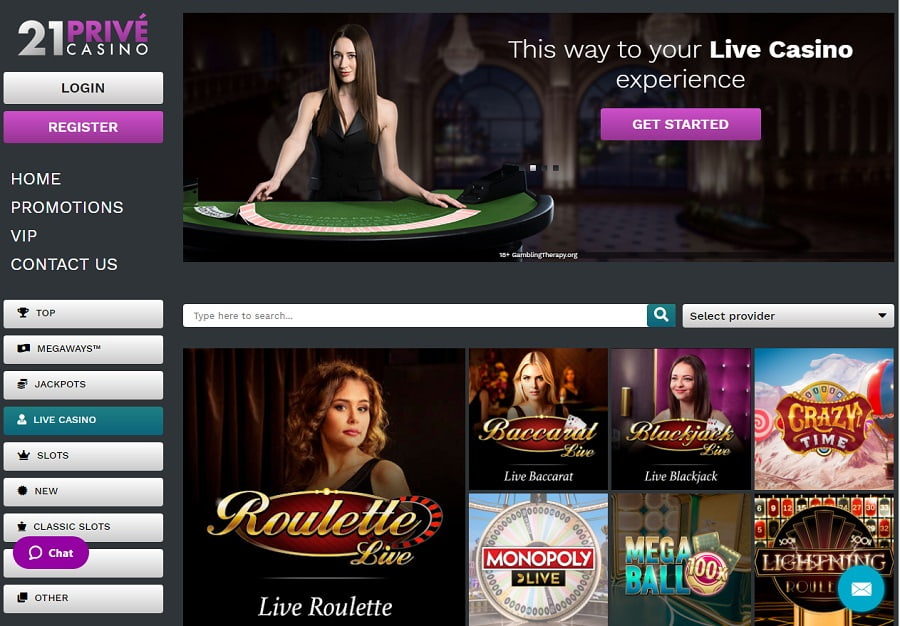 21prive online live casino games CA