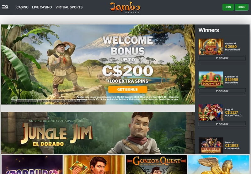 Jambo Casino online homepage view Canada review