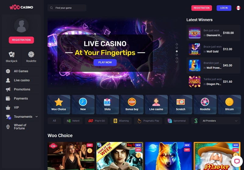 Woo Casino online homepage view Canada review