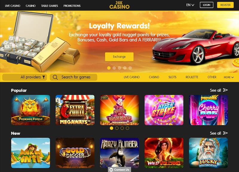 24k casino homepage and online slots screenshot Canada