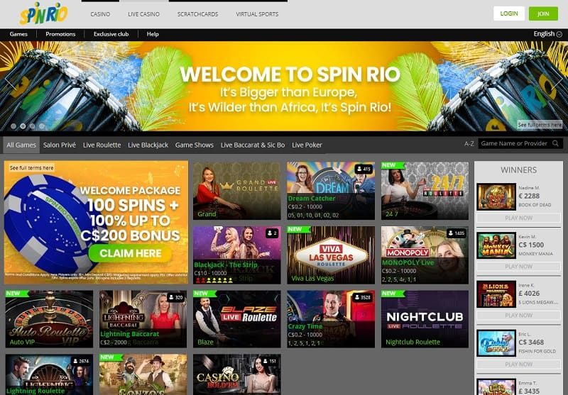 Spin Rio Casino live casino games