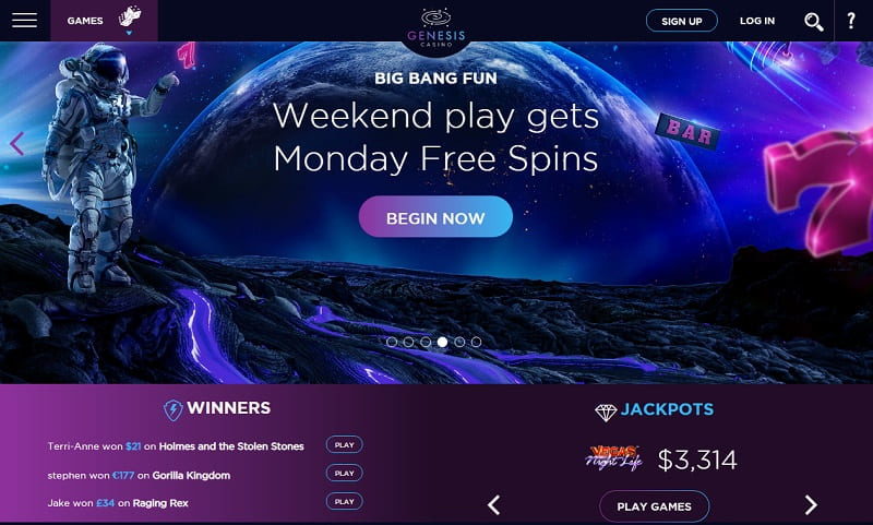 Genesis Casino Homepage view Canada