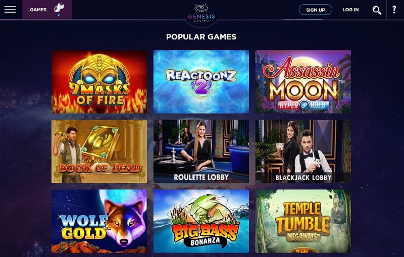 Genesis Casino popular games Canada