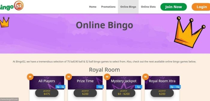 Bingo52 online bingo page and jackpots Canada