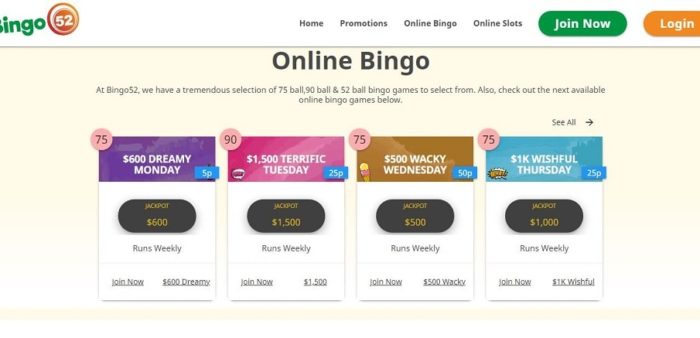 Bingo52 online bingo games and promotions Canada