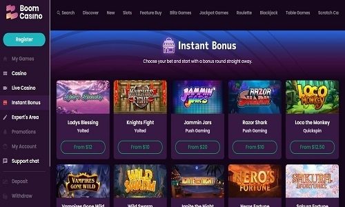 Instant bonuses to start with at Boom Casino Canada