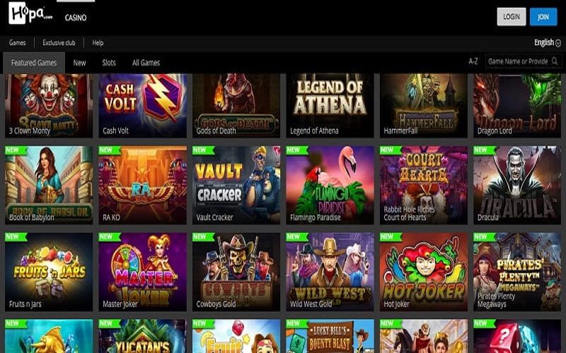 Hopa Casino online featured slot games CA