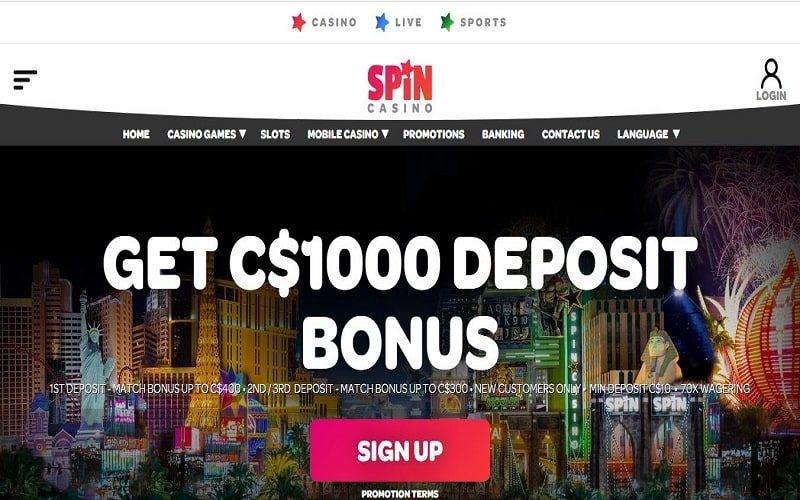 Spin Casino bonuses and promotions in Canada