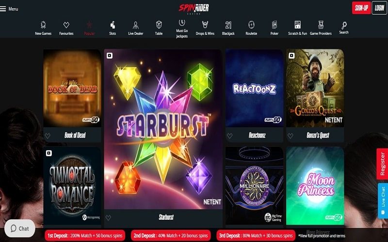 Popular Games at Spin Rider Casino Canada