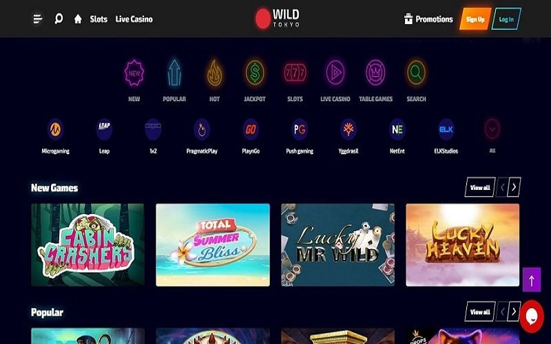 Wild Tokyo Casino homepage view of new games