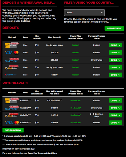 Powerplay payment methods